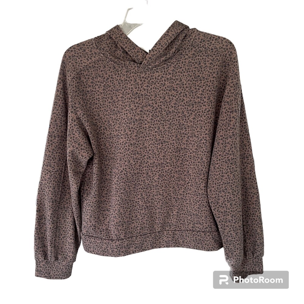 Urban Romantics Size M Mauve Brown Leopard Print Pullover Hoodie Sweatshirt Boho
